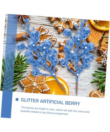 HOMSFOU 24 Pcs Christmas Imitation Berries Christmas Berries Picks Artificial Berry Twig Stem Gold Floral Picks Glitter Holly Berry Stem Xmas Red Fruit Home Decor Household Ribbon Foam Bluex2pcs 19X5X5CMx2pcs - Buy Online on SooperMarket.com