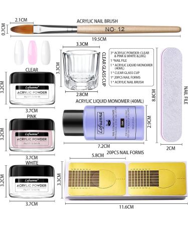 Lofuanna Acrylic Powder and Liquid Set Professional Acrylic Nail Kit with 3 Colors 20g Acrylic Powder 40ml Acrylic Liquid Monomer Nail Brush Nail Forms for Nail Extension Nail File Nail Art Kit (01) set-4 - Buy Online on SooperMarket.com