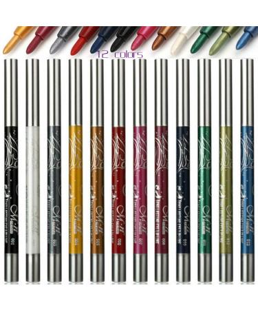 KAIQIKAIXI Waterproof Eyeliner  12 Color Eyeliner  Eye Shadow Pencil  Eyebrow Pencil  Lip Liner  Multifunctional Color Painting Cosmetic Tool. (12Pcs)