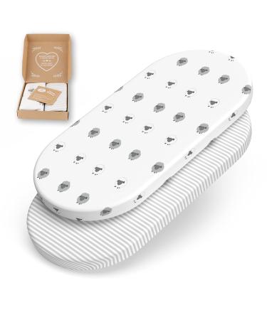 Mimadu bassby bed sheet 80x40 bed sheet stroller oval bed cover for strollers bed sheet betting sheet oval suitable for 78x36 80x35 80x40 100% Oekotex cotton (sheep strip) sheep stripes 78x36 / 80x40 cm