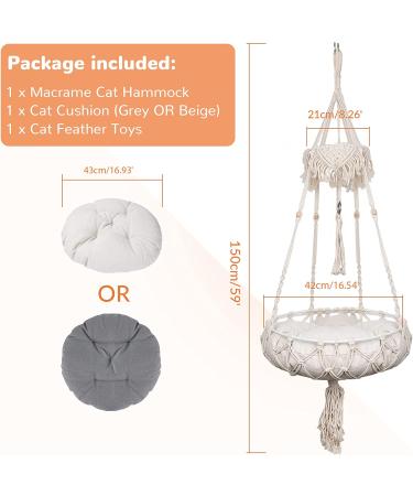 AXIBA Macrame Cat Hammock with Cushion - Hanging Cat Bed for Indoor Cats - Buy Online on SooperMarket.com