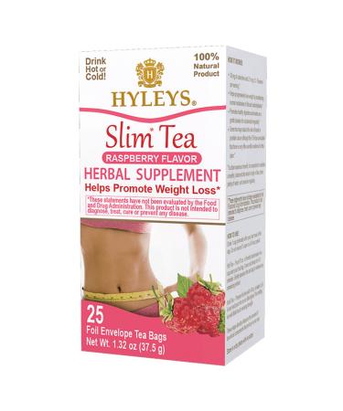 Hyleys Tea Slim Tea Raspberry Flavor 25 Foil Envelope Tea Bags 1.32 oz (37.5 g)