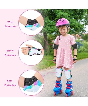 Rainbow Mermaid Kids Skating Protective Gear Set - Knee Pads, Elbow Pads, Wrist Guards for Skateboard, Roller Skating, Scooter - Ages 3-8 - Buy Online on SooperMarket.com
