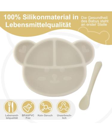 Silicone Baby Suction Plate with Lid, Spoon & Divided Sections - BPA Free & Dishwasher Safe - Toddler Self Feeding Dinnerware Set in White - Buy Online on SooperMarket.com