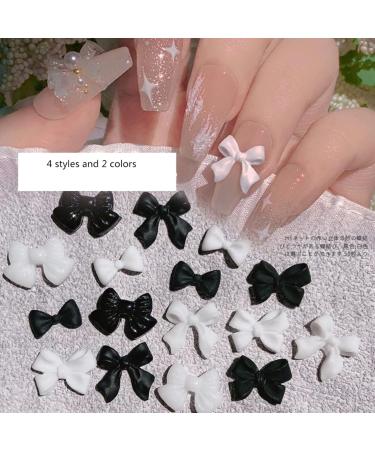 Nail Art Charms 3D Nail Jewels Black White Bow Shape Pearl Nail Art Decoration Nail Accessories for Women Girls (Black&White Bow) - Buy Online on SooperMarket.com