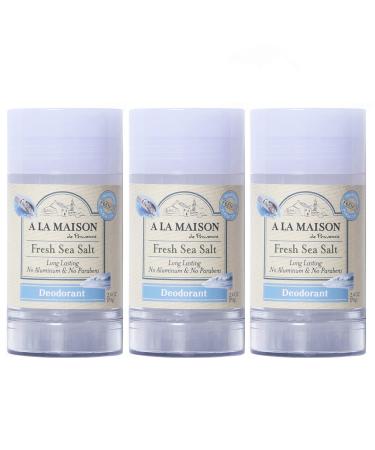 A La Maison de Provence Natural Aluminum-Free Deodorant | Fresh Sea Salt Scent | Traditional French Milled Formula | Long Lasting Safe and Effective | Free of SLS, Parabens and Sulfates (3 Pack) 2.4 Ounce (Pack of 3)