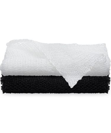 2 Pieces African Net Sponge African Body Exfoliating Net African Net Bath Exfoliating Shower Body Scrubber Back Scrubber Skin Smoother for Daily Use or Stocking Stuffer (Black, White)