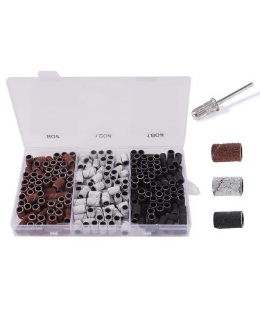 BNG E File Sanding Bands 80/120 /180 Grit 210pcs Nail Drill Sanding Band For Nail Drill Manicure Set with Box Nail Art Sanding Tape with 1pcs 3/32 inch Nail Drill Bit