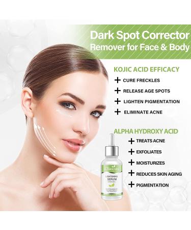 Skin Brightening Serum with Kojic Acid - Dark Spot Corrector for Face & Body - Fade Hyperpigmentation & Melasma - 1 oz (Pack of 2) - Buy Online on SooperMarket.com
