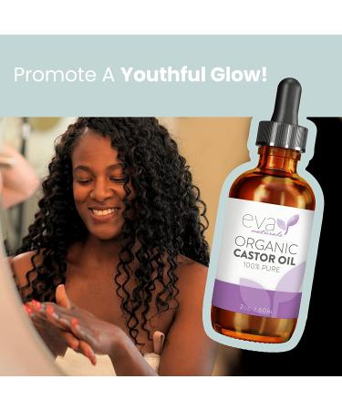 Eva Naturals Organic Castor Oil (60ml) - Promotes Hair, Eyebrow, and Eyelash Growth | Diminishes Wrinkles | Hydrates Skin | 100% Pure Cold Pressed - 2 Fl Oz - Buy Online on SooperMarket.com