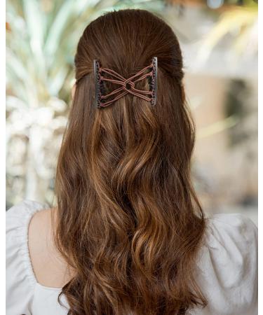 4-Piece Stretchy Double Comb Hair Clips for Women - Adjustable Elastic Hair Accessories for Thick, Curly, Thin Hair - Magic Hair Clip Combs in Coffee and Black - Buy Online on SooperMarket.com