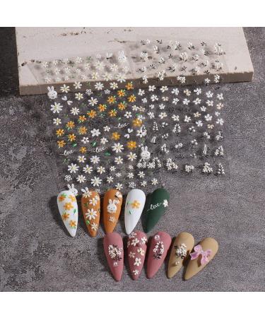Daisy Embossed 5D Nail Art Stickers - Spring Flower & Rabbit Design | Self-Adhesive Decor for Women & Girls - 3 Sheets - Buy Online on SooperMarket.com