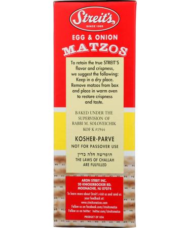 Streit's Matzos Egg & Onion Unleavened Bread Cracker - 11 oz (Pack of 1) - Buy Online on SooperMarket.com