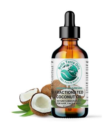 Bella Terra Oils - Organic Fractionated Coconut Oil (MCT) 4 oz - A Treasured Elixir from Coconut Enriched with Caprylic & Capric Acid The Ultimate Carrier for Mixing Oils