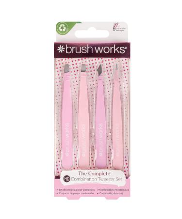 Brushworks 4 Piece Combination Tweezer Set - Pink One Size 52 56 369