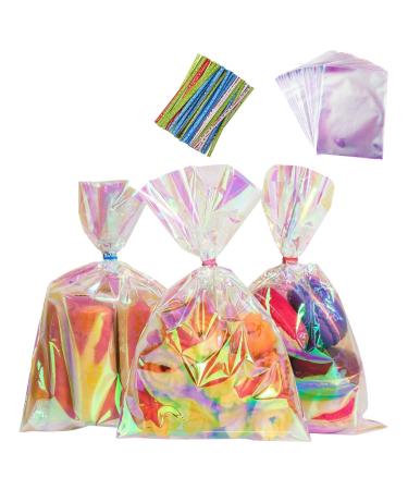 Cellophane Sweet Bags 100 Pcs 13x18cm Cellophane Party Bags with 100 Pcs Colored Twist Ties for Candy Treat Cookie Kids Party Gift Bags