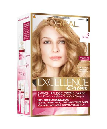 L'Or al Paris Excellence Cr me 8 Blonde Permanent Hair Colour 100% Grey Hair Coverage Hair Dye Set with Colouration Shampoo and Triple Care Cream Colour Blonde hair colour