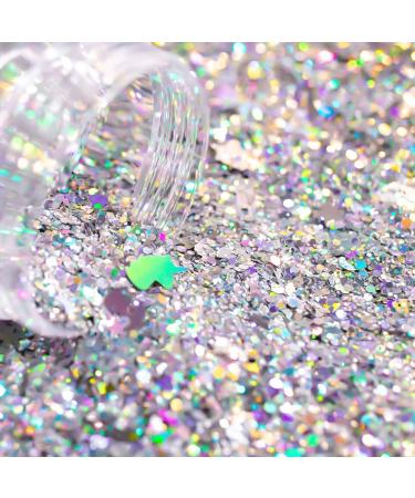 Silver Holographic Chunky Glitter Set for Festival Party - 14g Glitter + Glue Gel - Beauty Rave Accessories - Buy Online on SooperMarket.com