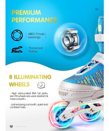 PAPAISON Inline Skates with Light up Wheels - Adjustable Illuminating Roller Skates in Blue & Grey for Kids, Youth, Women, and Men - Large Size - Buy Online on SooperMarket.com
