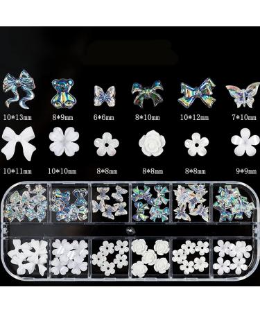 60pcs Flower Nail Art Charms Decoration | Glitter Butterfly & White Flower Decals | 3D Nail Stickers for Women - Buy Online on SooperMarket.com