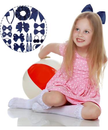 Navy Blue Girls School Hair Accessories Kit - 48Pcs Ribbon Hair Barrettes, Headband, Ponytail Holder, Elastics Bands - Perfect Birthday Gift - Buy Online on SooperMarket.com