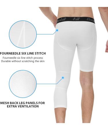 Runhit Men's One Leg Compression Tights 3/4 Length - White Medium - Buy Online on SooperMarket.com