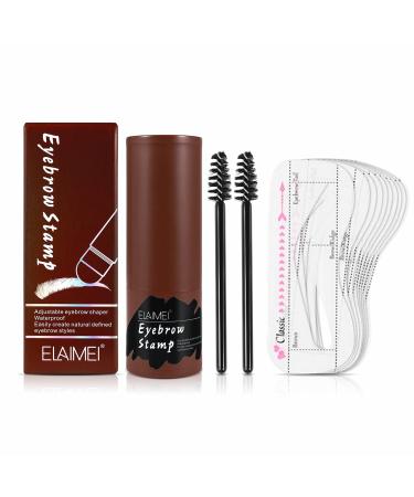 Eyebrow Stamp Shaping Kit - Long Lasting Buildable Eyebrow Makeup Professional Eyebrow Brown Black Powder  10 Reusable Eyebrow Stencils  2 Eyebrow Pen Brushes  Women Definer Sets Gifts (Medium Brown)