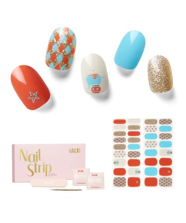NAILOG Semi Cured Gel Nail Strips 34 pcs Salon-Quality Gel Nail Stickers Long Lasting Nail Wraps for Women with Soft Gel Finish The Circus Game