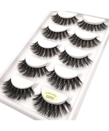 Scala 5 Pairs 3D Mink Lashes Hand-made Dramatic Makeup Strip Lashes Mink Fake Eyelashes Thick Crisscross Deluxe False Lashes Black Nature Fluffy Long (G800)