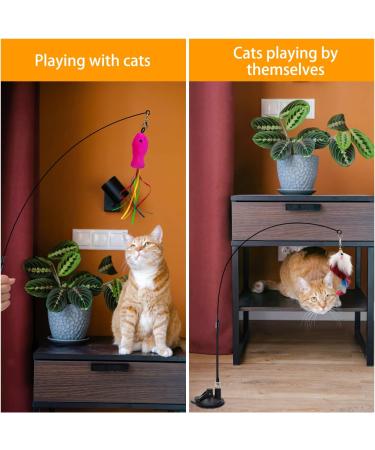 Autoau Interactive Cat Toy with Suction Cup Bird Feather Teaser Wand - Ideal for Indoor Cats and Kittens - 5 Bells, Feather Filler, Training Tool - Buy Online on SooperMarket.com