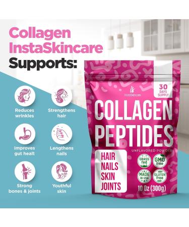 Collagen Peptides Powder for Women Hydrolyzed Collagen Protein Types I and III Non-GMO Grass-Fed Gluten-Free Kosher and Pareve Unflavored Easy to Mix Drink Healthy Hair Skin Joints Nails 10Oz (300g) 30 Servings (Pack of 1) - Buy Online on SooperMarket.com