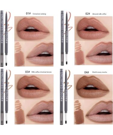 Nude Lip Liner Creamy Set - 4PC Vegan Cruelty-Free Matte Pencils with Brush - Precise & Define, Easy to Use - A01 - Buy Online on SooperMarket.com