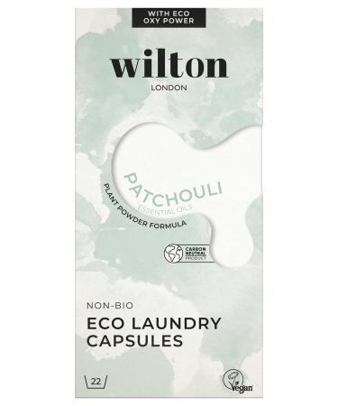 Wilton London Eco Friendly Laundry Capsules 22 Washes - 100% Plastic Free Packaging - Non-Bio - Plant-based & Biodegradable Powder Formula - Essential Oils - Fresh and Longlasting Patchouli Scent