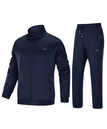 MAGNIVIT Men's Tracksuit 2 Piece Athletic Full Zip Jogging Running Sweatsuit Navy Blue Small