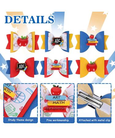 Whaline Back to School Bow Hair Clips - 6Pcs Apple Book Blackboard Hair Bows for Girls, PU Leather Hair Barrettes for Classroom, Kindergarten Students - Buy Online on SooperMarket.com