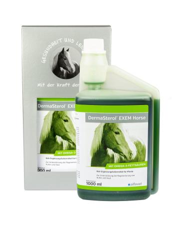 Alfavet Dermasterol Exem Horse to support the regeneration of hooves skin and fur with hemp oil diet supplementary feed for horses 1000ml dosing bottle