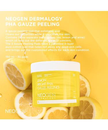 Dermalogy by Neogenlab Lemon PHA Gauze Peeling Pads - Exfoliating AHA BHA PHA LHA Pads with Lemon Glutathione & Niacinamide | 30 Pads - Korean Skin Care for Radiant Skin - Buy Online on SooperMarket.com