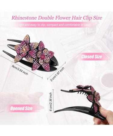 Rhinestone Double Flower Hair Clip Set - 8 Pieces | Crystal Glitter Hair Accessories for Women and Girls - Buy Online on SooperMarket.com