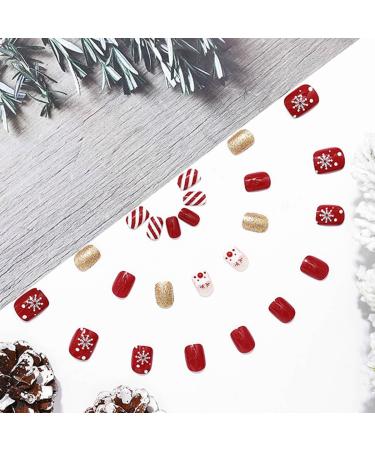 Brishow Christmas False Nails - Snow Press on Nails with Christmas Tree Design - Antler Short Red Fake Nails 24pcs for Women and Girls - Buy Online on SooperMarket.com