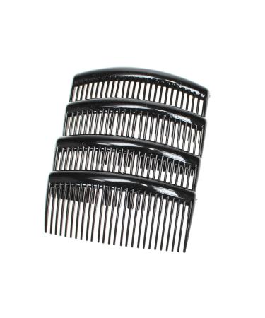 4 Pack of Large 9cm Plain French Side Hair Combs Slides Grips Clips Hair Accessories for Women Girls by Glitz4Girlz (Black)