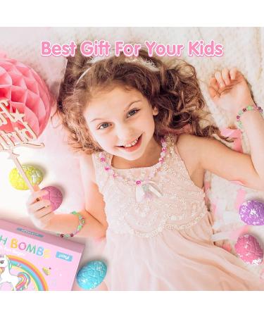 Unicorn Bath Bombs for Girls Kids with Surprise Jewelry Toys Inside - 12+1 Pack | Mermaid Necklace and Dino Egg Bubble Bath Bombs for Princess Girls - Buy Online on SooperMarket.com