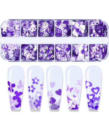 Nails compatible with Machine for Acrylic 12 Grid Long Box Mixed Purple Nail Enhancement Sequins Ornaments Butterfly Small Plums Sequins Candle Glitter 1 count (Pack of 1) Purple - Buy Online on SooperMarket.com