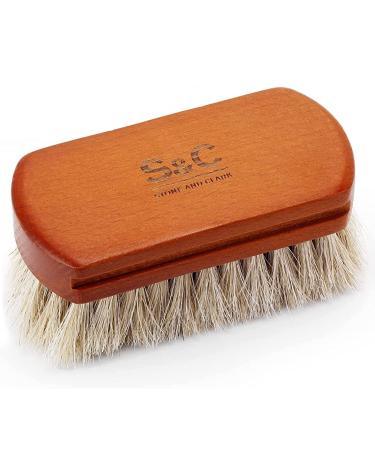 Stone and Clark Horse Hair Shoe Brush - Polish Your Leather to Perfection - Shoe Polish Brush with 100% Horse Hair Bristles & Concaved Beech Wood Handle (Mini White Hair Brush) Premium