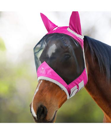 Harrison Howard CareMaster Pro Luminous Horse Fly Mask UV Protection with Ear Protection Pink Thoroughbred (M) Thoroughbred (M) piano black