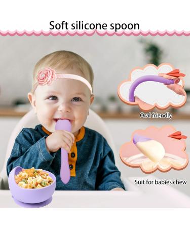 Delven Baby Bowls & Spoons Set - Silicone Toddler Weaning Bowls in Purple | BPA Free, Non Slip, Easy to Clean | Ideal Cutlery Tableware for Girls | Microwavable & Dishwasher Safe - Buy Online on SooperMarket.com