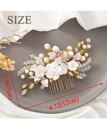 IYOU Flower Bridal Hair Comb Gold Crystal Bride Hair Accessories Leaf Pearl Wedding Side Combs Headpiece for Women - Buy Online on SooperMarket.com