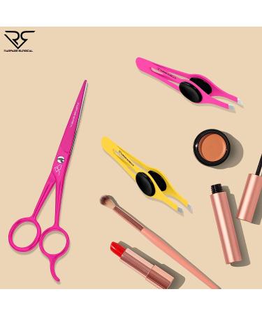 Professional Stainless Steel Slant Tip Eyebrow Tweezers Set | Non-Slip Grip for Ingrown Hair Removal | Yellow & Pink | 2 3xPcs Set - Buy Online on SooperMarket.com