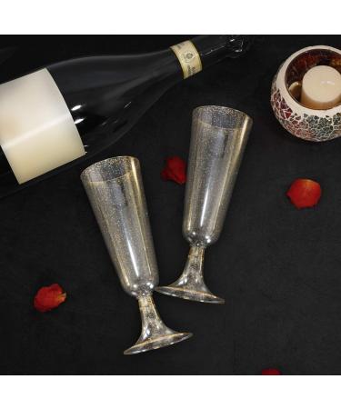 50 Pack Gold Glitter Plastic Champagne Flutes | 5.5 OZ | Disposable Glasses for Wedding & Party | Premium Toasting Flutes - Buy Online on SooperMarket.com
