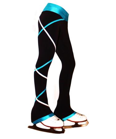 Ice Fire Figure Skating Criss Cross Pants - Silver/Turquoise 8-10 Years