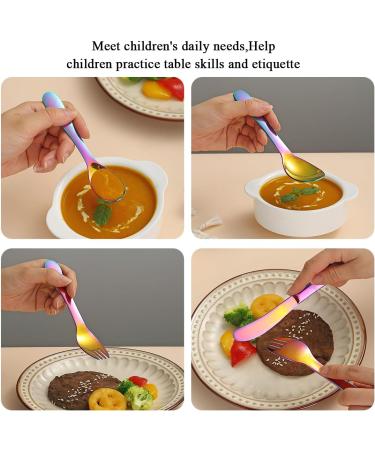 Evanda Rainbow Toddler Utensils Rainbow Titanium Coated 4 Pieces Stainless Steel Toddler Silverware Set Kids Utensils Forks and Spoons Mirror Polished Smooth Round Tableware and Dishwasher Safe 3.rainbow - Buy Online on SooperMarket.com